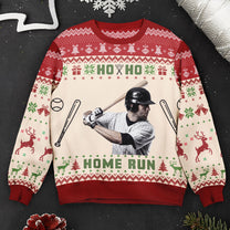 Baseball Ho Ho Home Run - Personalized Photo Ugly Sweater