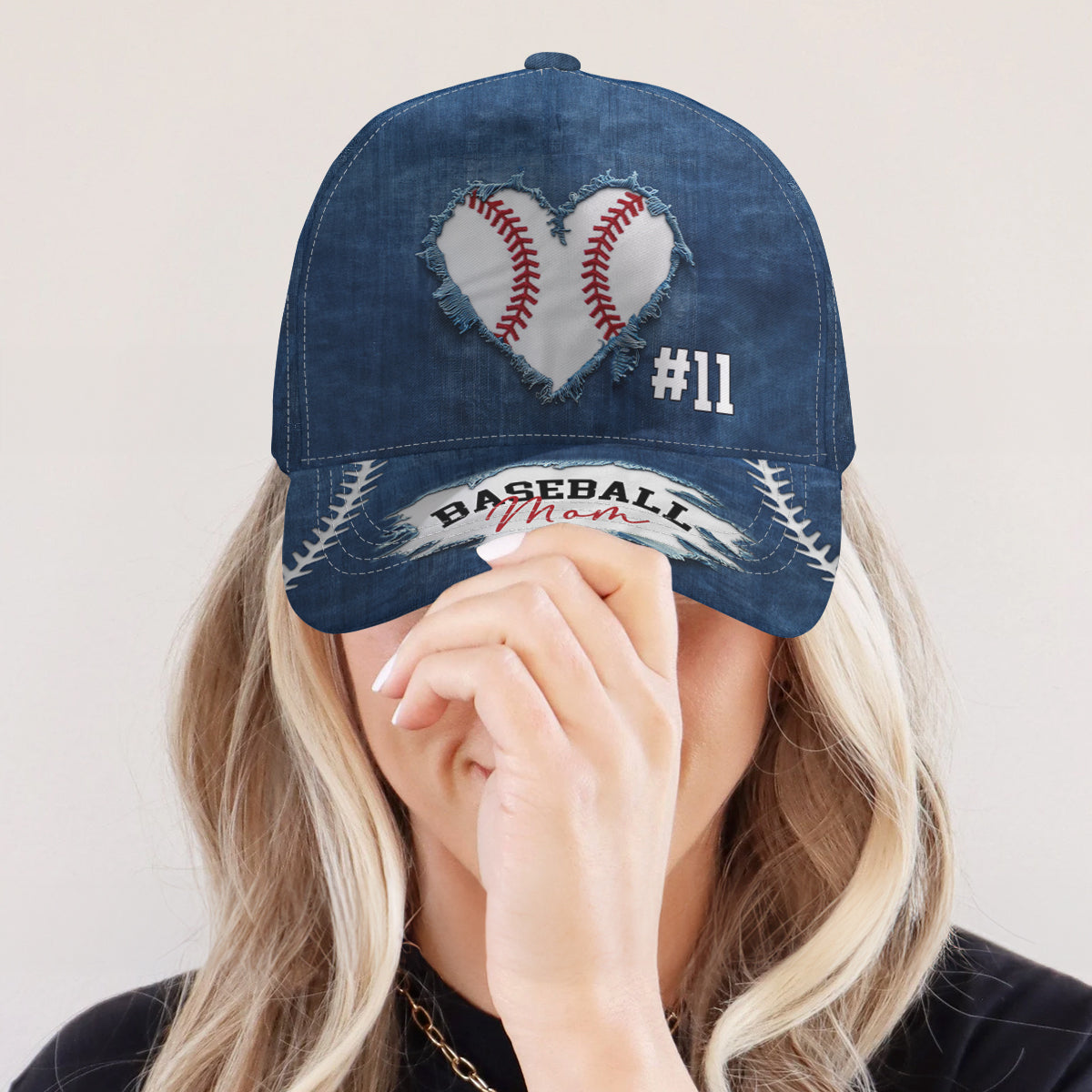 Baseball Mom Custom Number Heart - Personalized Classic Cap