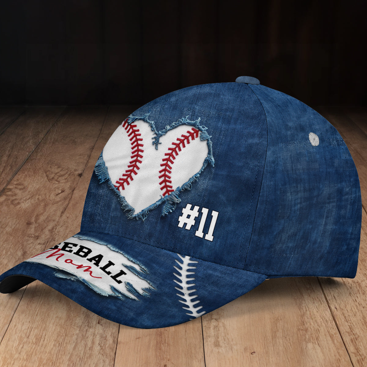 Baseball Mom Custom Number Heart - Personalized Classic Cap