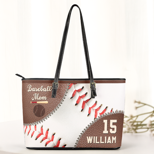 Baseball Mom - Personalized Leather Tote Bag