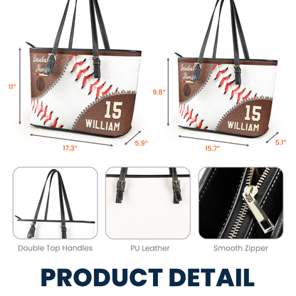 Baseball Mom - Personalized Leather Tote Bag