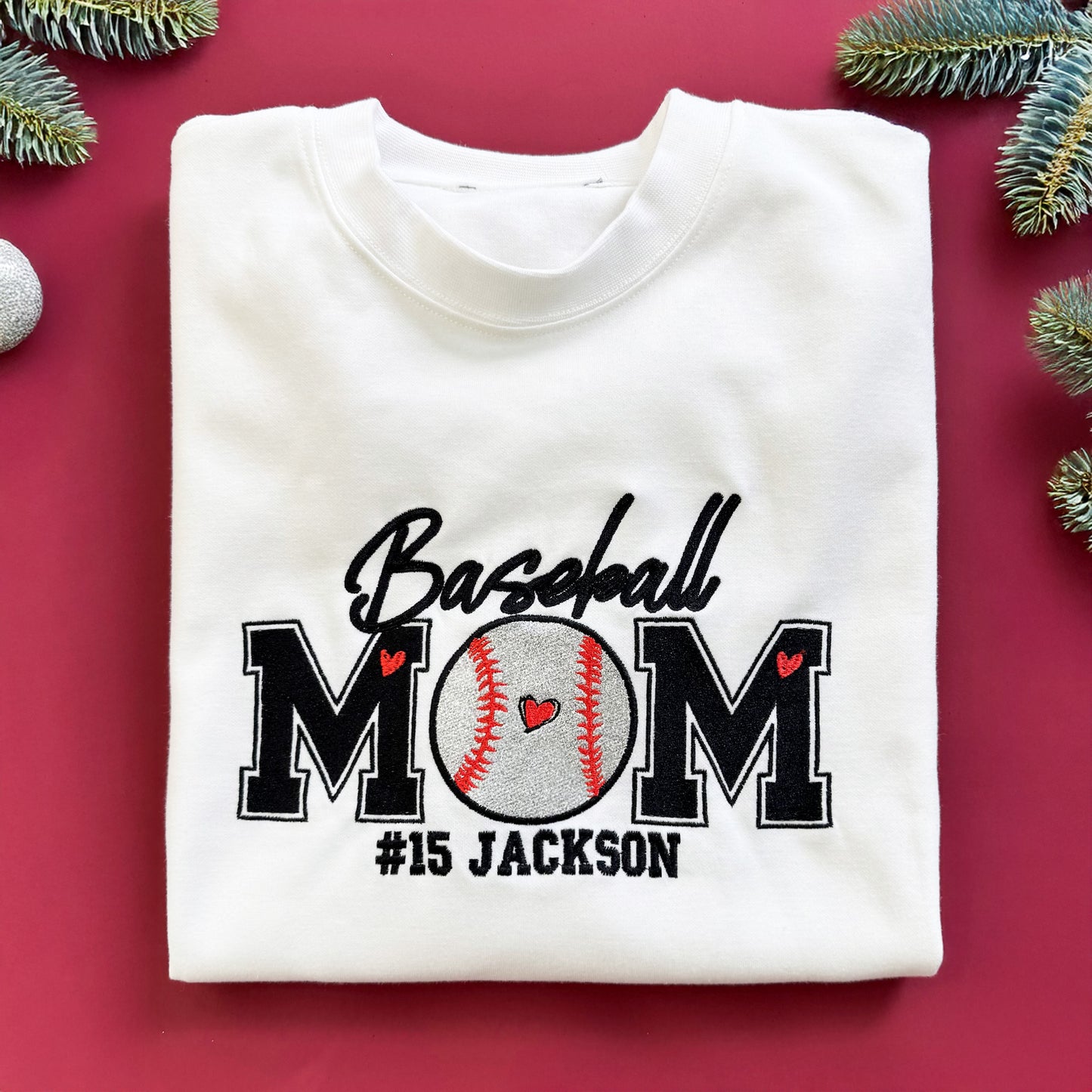 Baseball Mom, Softball Mom - Personalized Side Bow Embroidered Sweatshirt