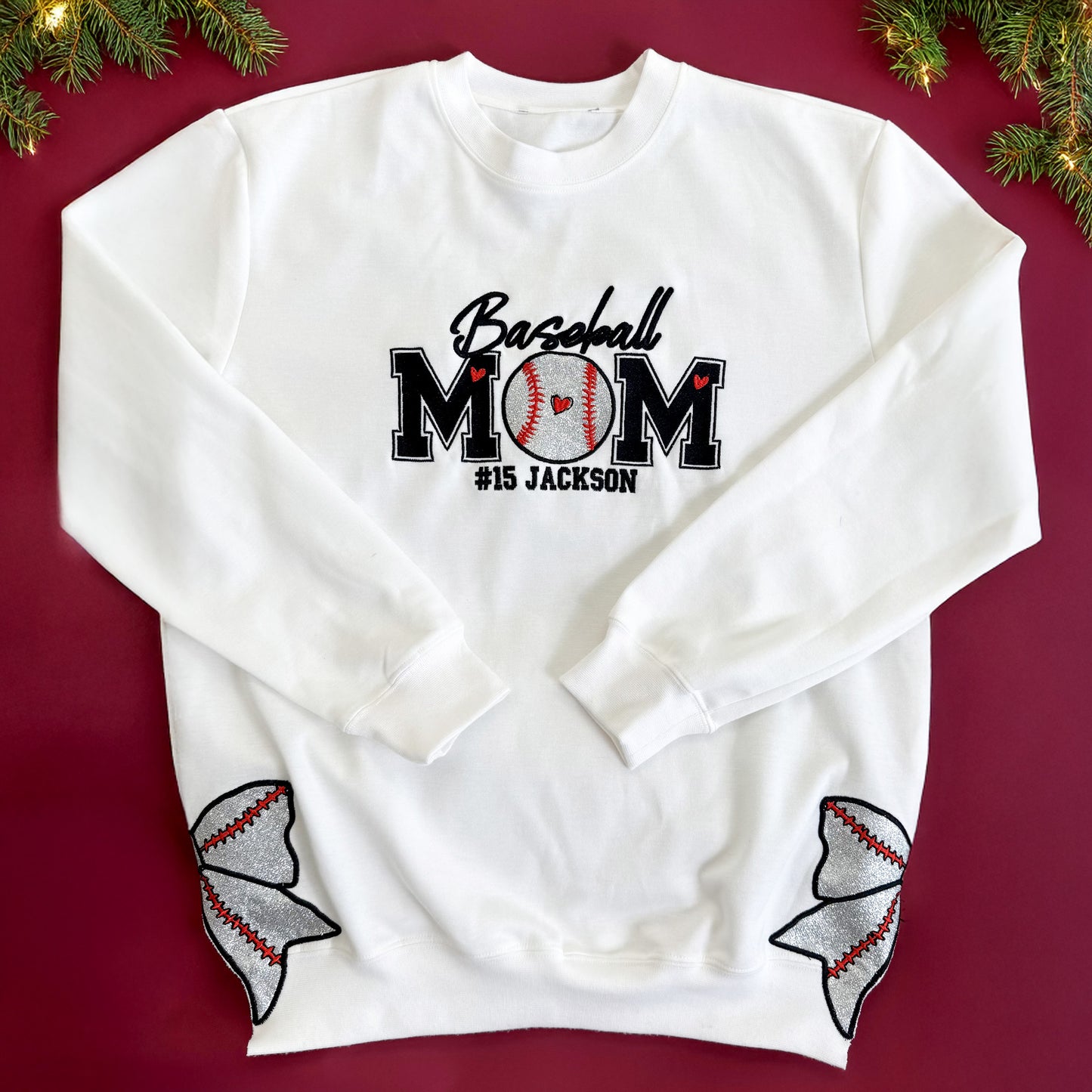 Baseball Mom, Softball Mom - Personalized Side Bow Embroidered Sweatshirt