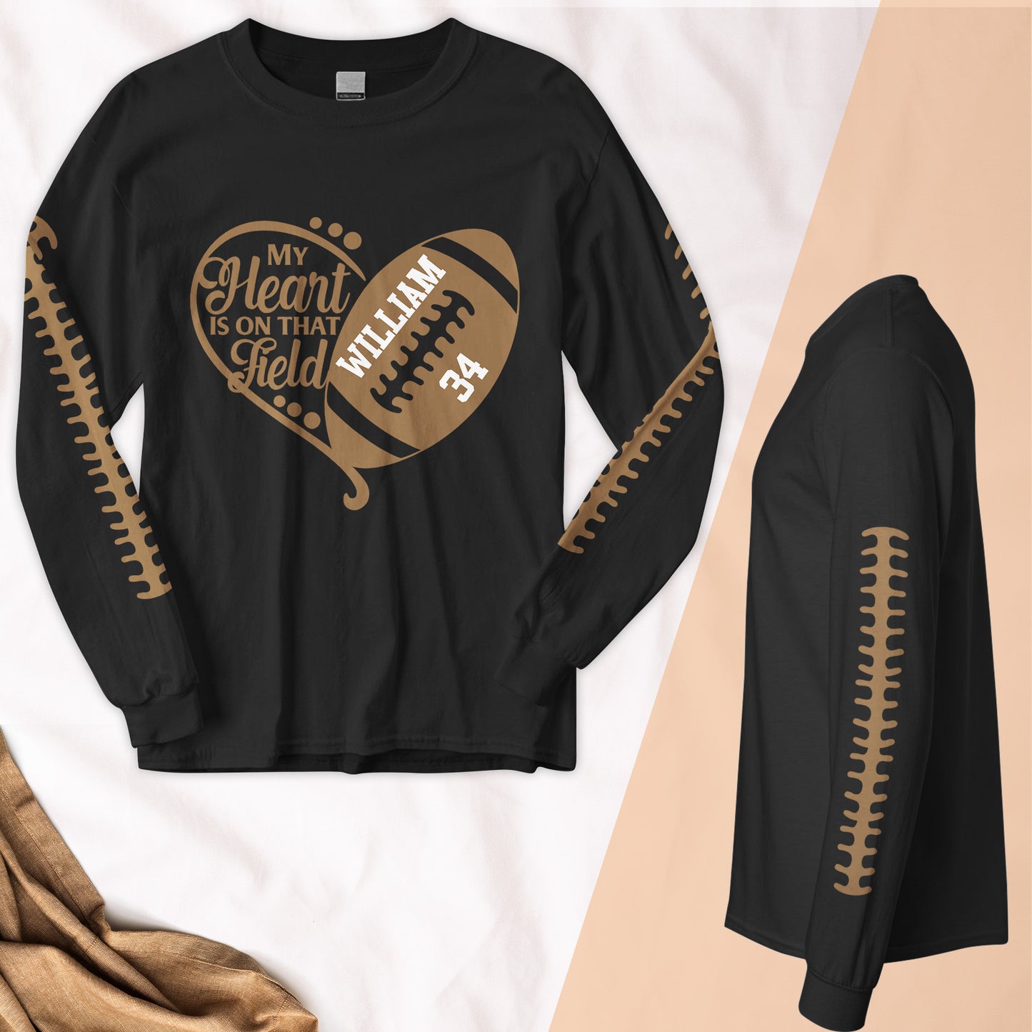 Baseball Softball Football, My Heart Is On That Field - Custom Long Sleeve T-Shirt