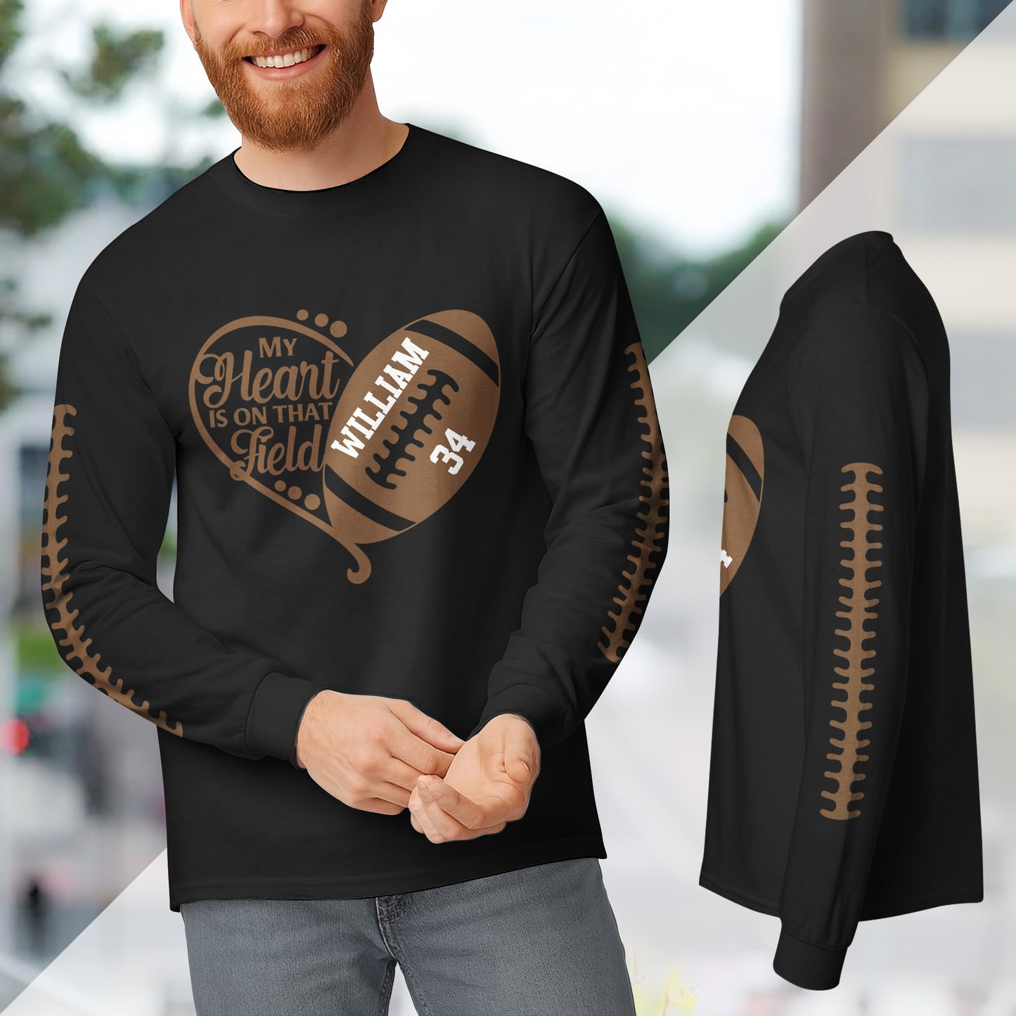 Baseball Softball Football, My Heart Is On That Field - Custom Long Sleeve T-Shirt