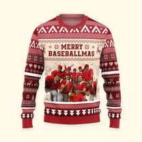 Baseball Team Merry Baseballmas - Personalized Photo Ugly Sweater