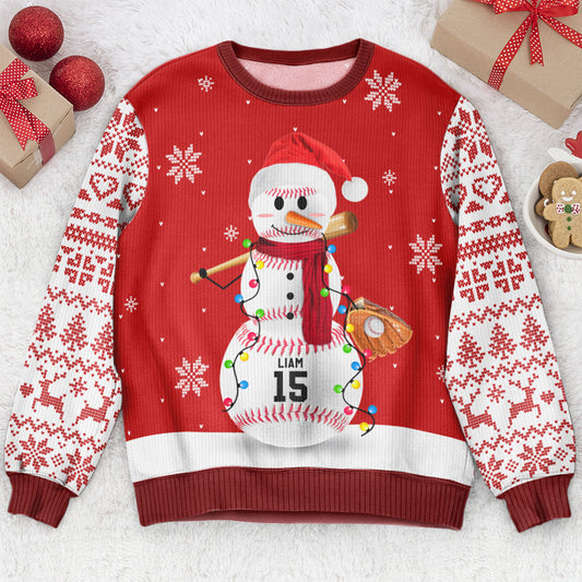 Baseball, Basketball, Football Snowman, Sport Snowman - Personalized Ugly Sweater