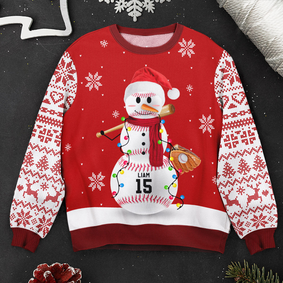 Baseball, Basketball, Football Snowman, Sport Snowman - Personalized Ugly Sweater