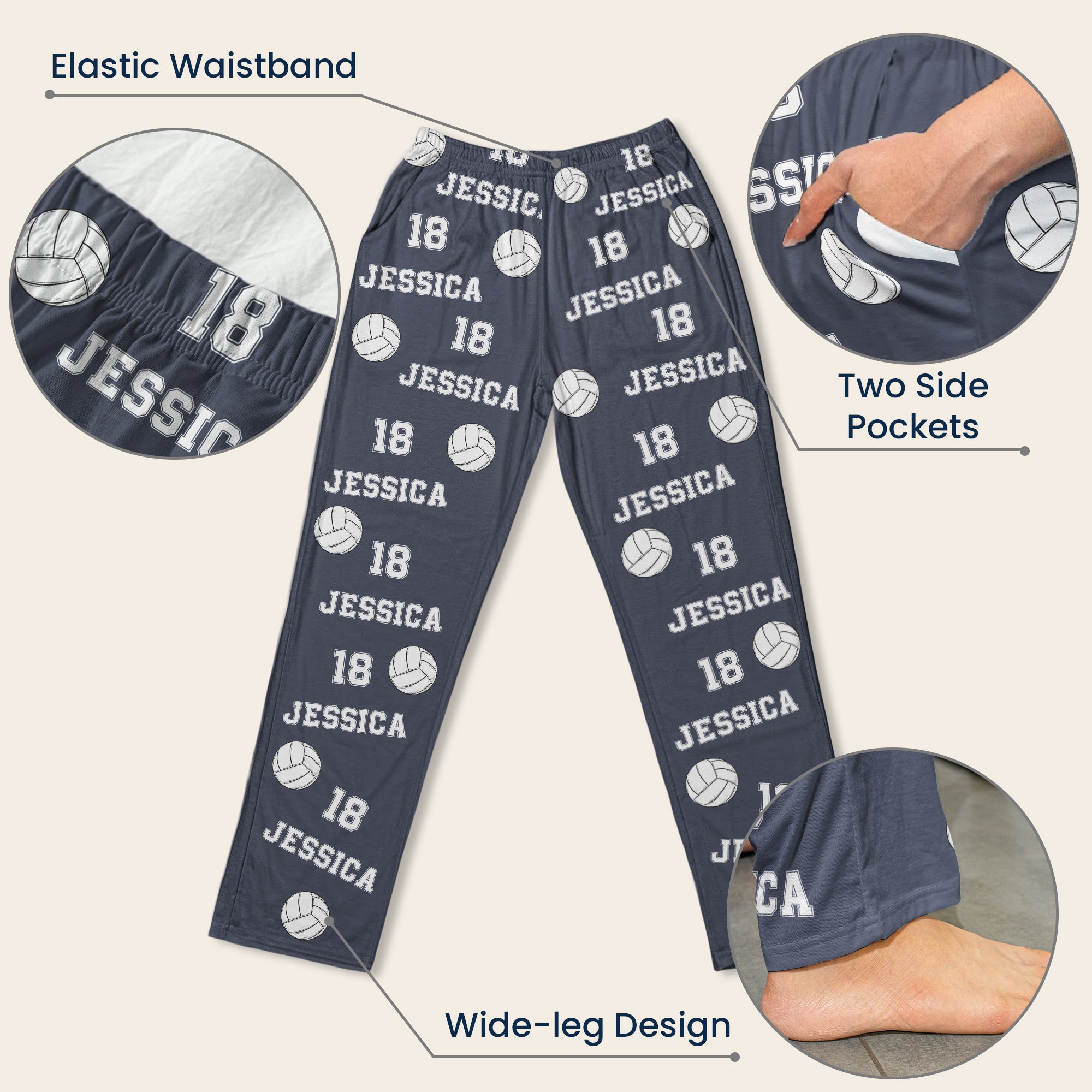 Volleyball Custom Name, Number - Personalized Sweatpants
