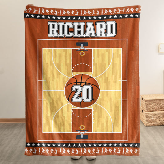 Basketball Court Custom Name, Number - Personalized Blanket