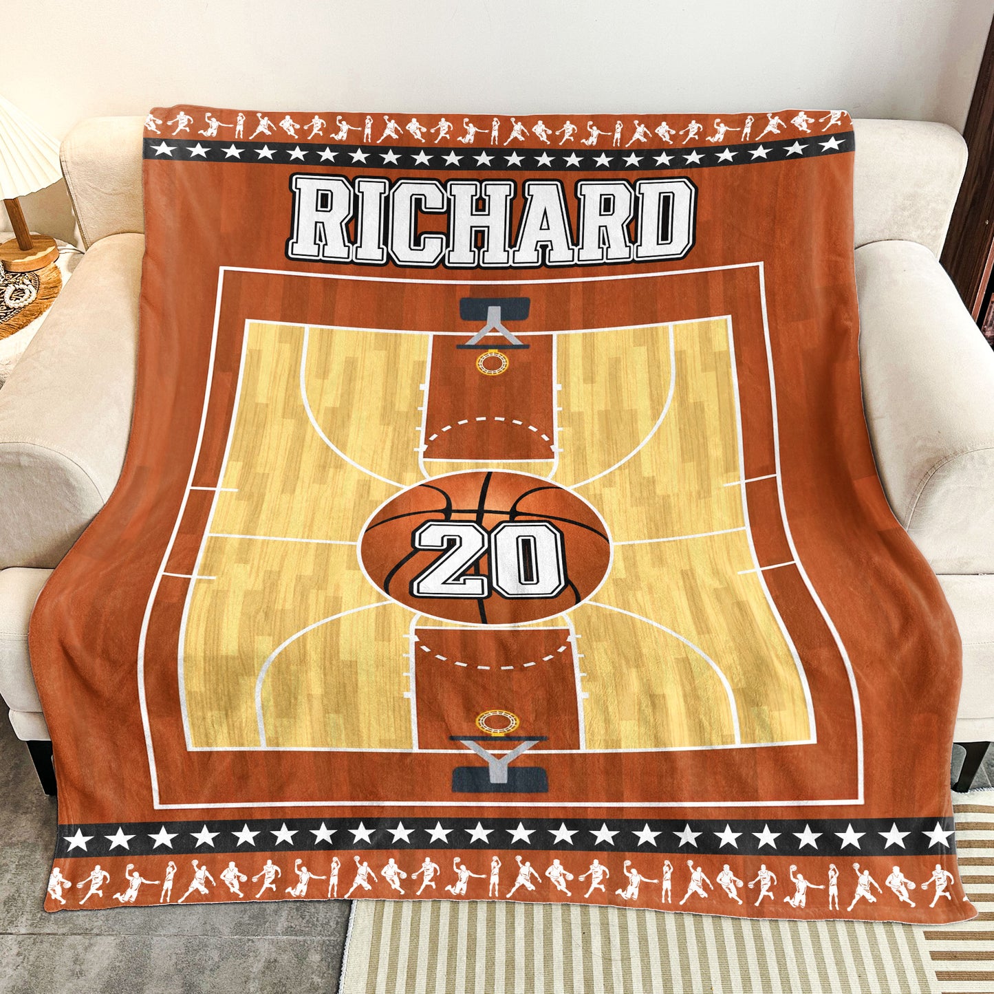 Basketball Court Custom Name, Number - Personalized Blanket
