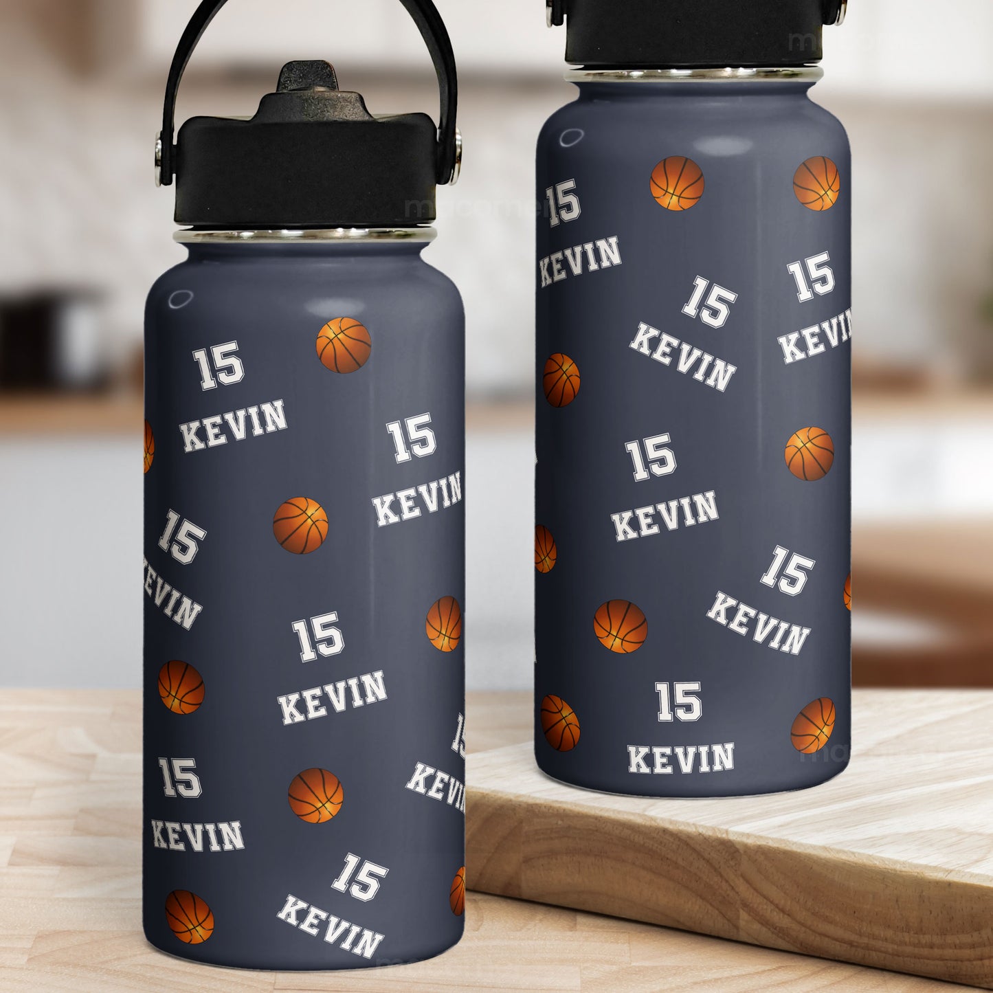 Basketball Custom Name, Number - Personalized Stainless Steel Water Bottle