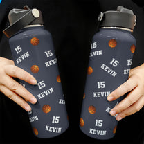 Basketball Custom Name, Number - Personalized Stainless Steel Water Bottle