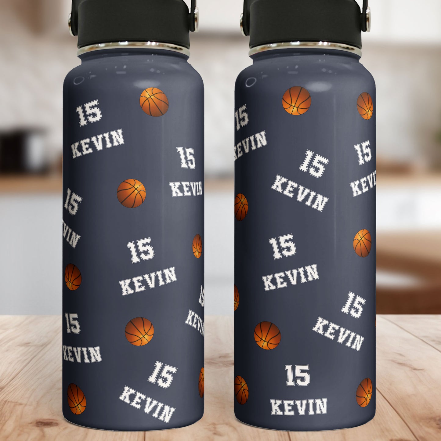 Basketball Custom Name, Number - Personalized Stainless Steel Water Bottle