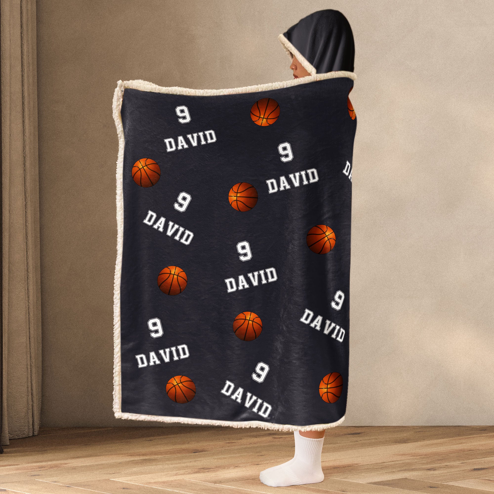 Basketball Custom Name, Number - Personalized Wearable Blanket Hoodie