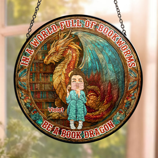 Be A Book Dragon - Personalized Stained Glass Window Hanging Suncatcher