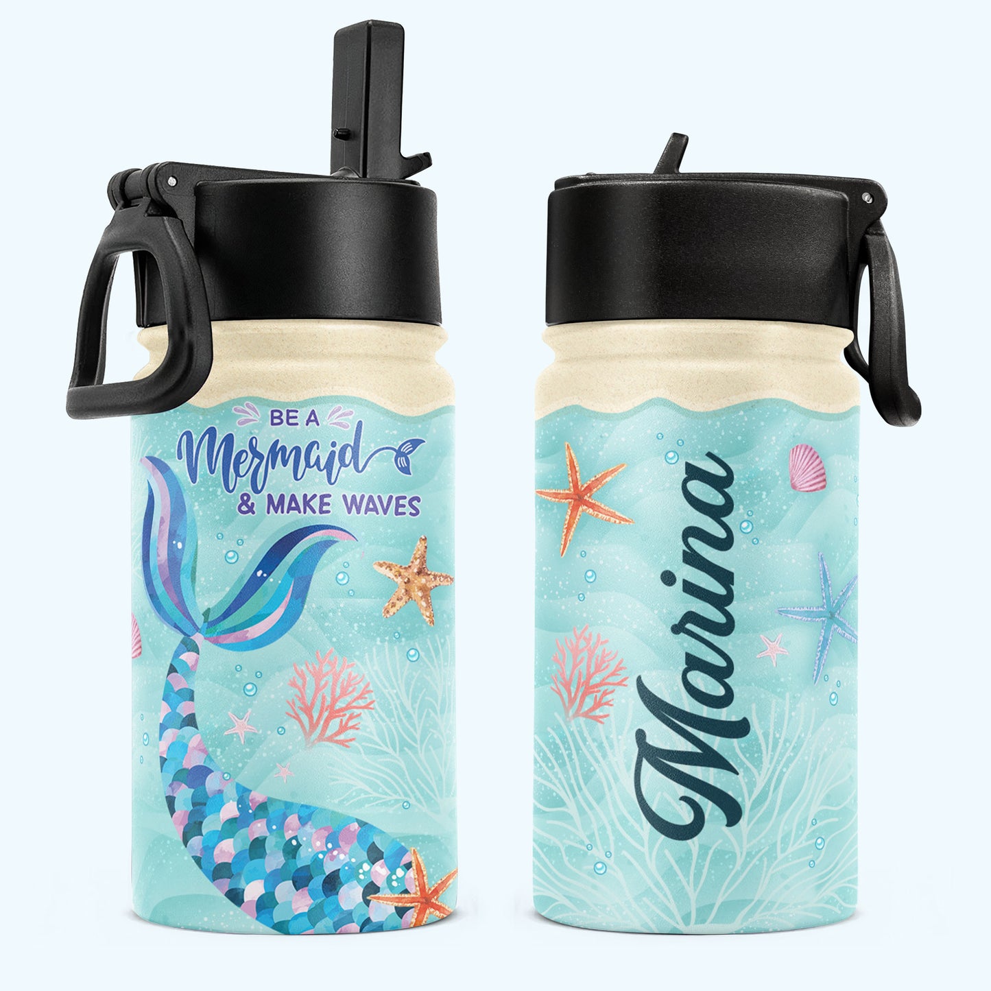 Be A Mermaid - Personalized Kids Water Bottle With Straw Lid