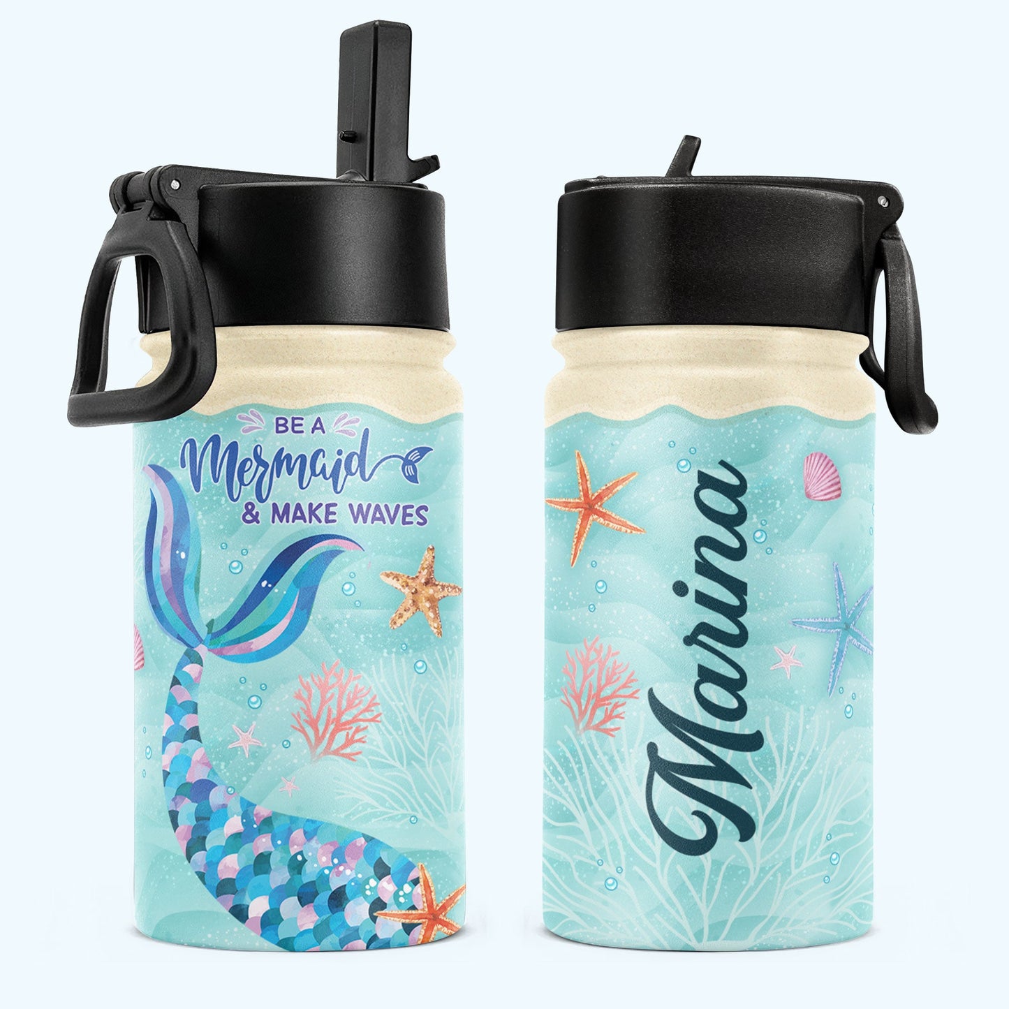 Be A Mermaid - Personalized Kids Water Bottle With Straw Lid – Macorner