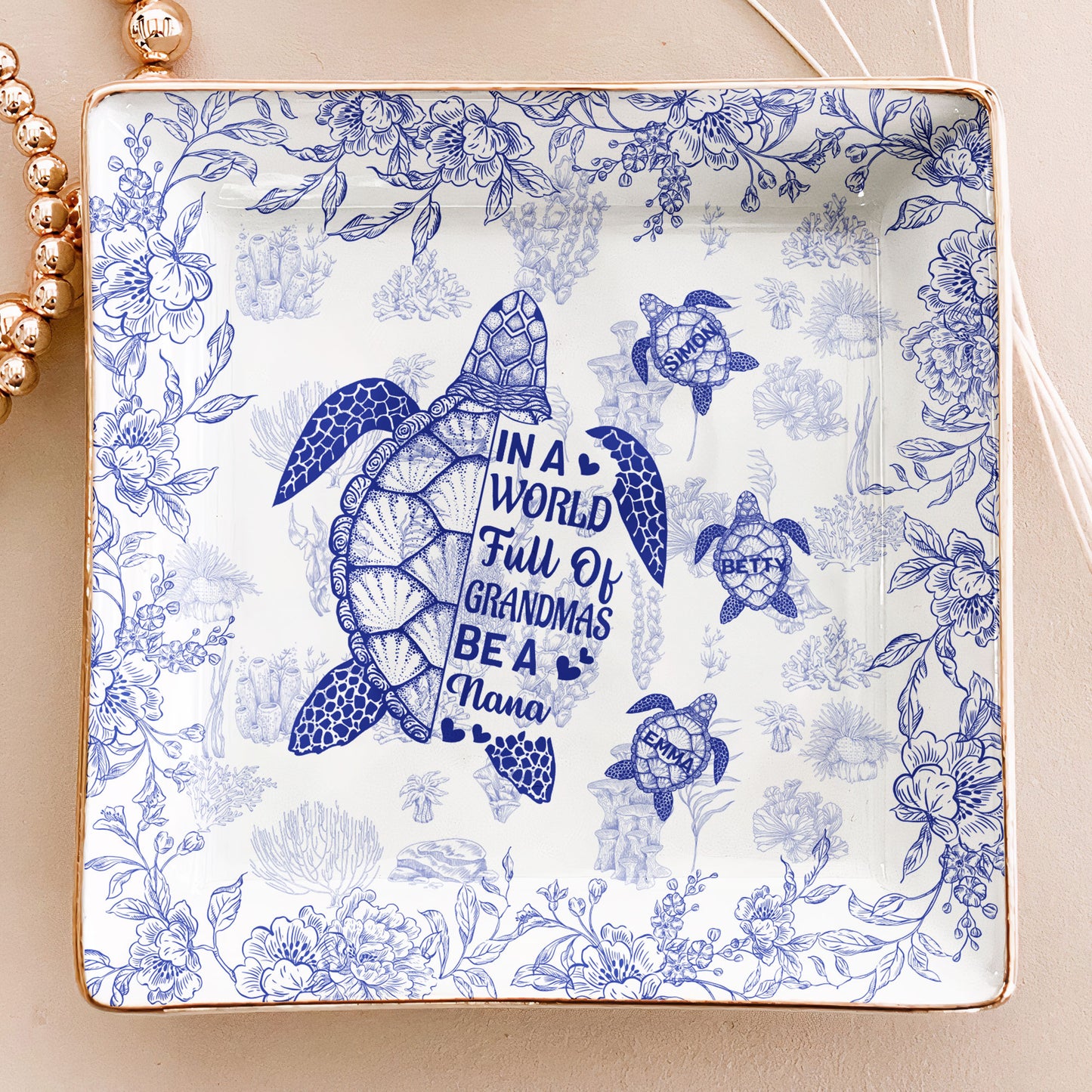 Be A Nana Turle Version Toile De Jouy - Personalized Jewelry Dish