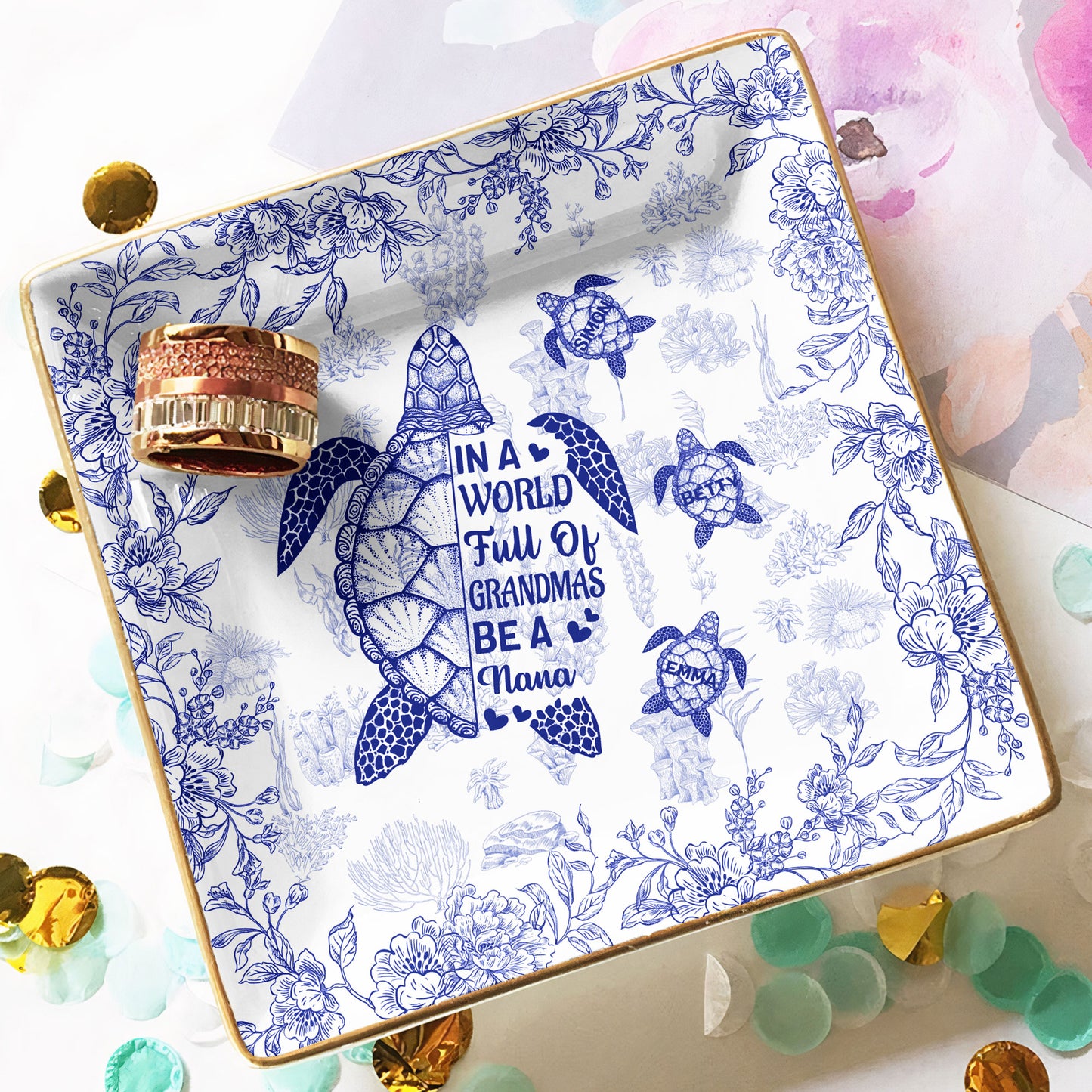 Be A Nana Turle Version Toile De Jouy - Personalized Jewelry Dish