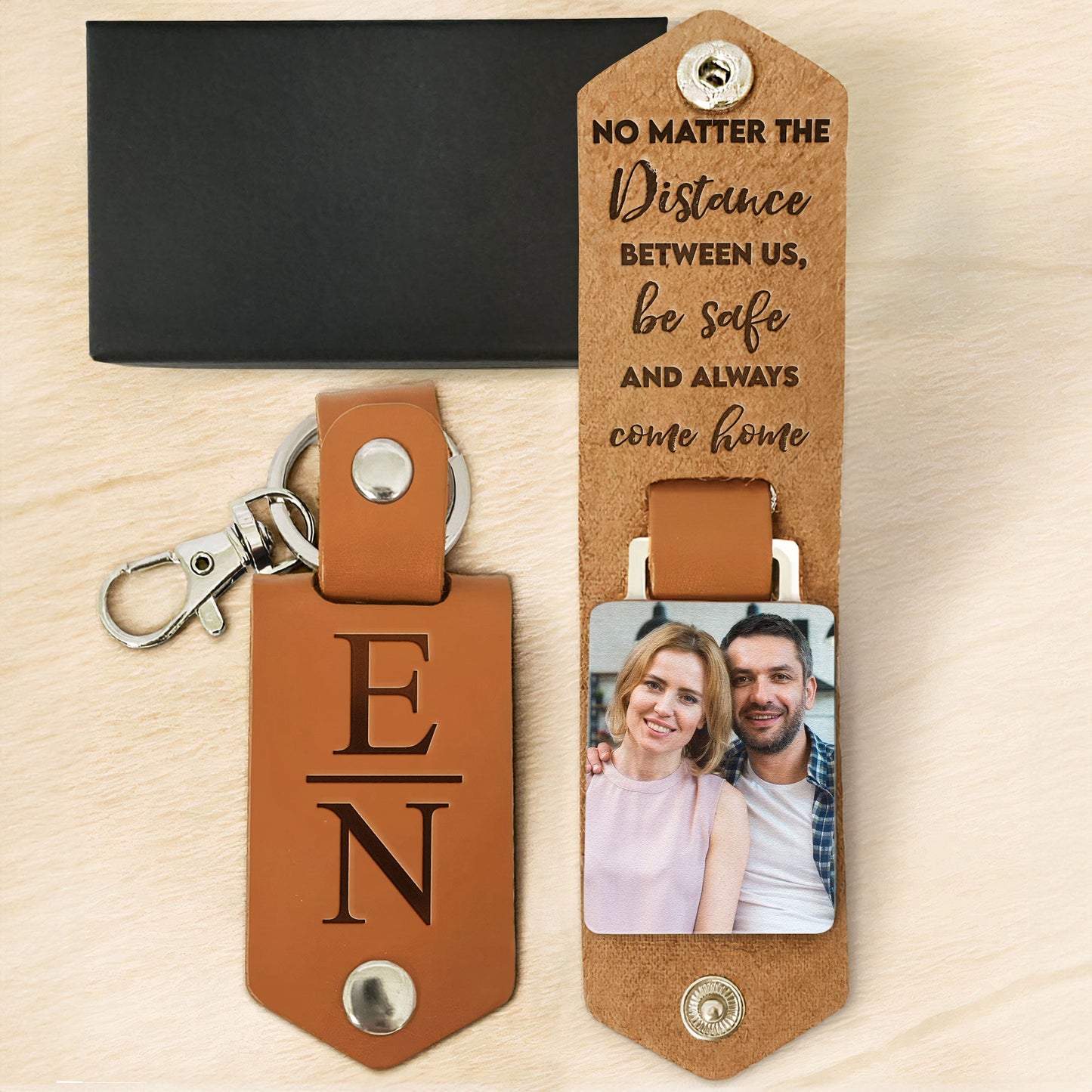 Be Safe And Always Come Home - Personalized Leather Photo Keychain