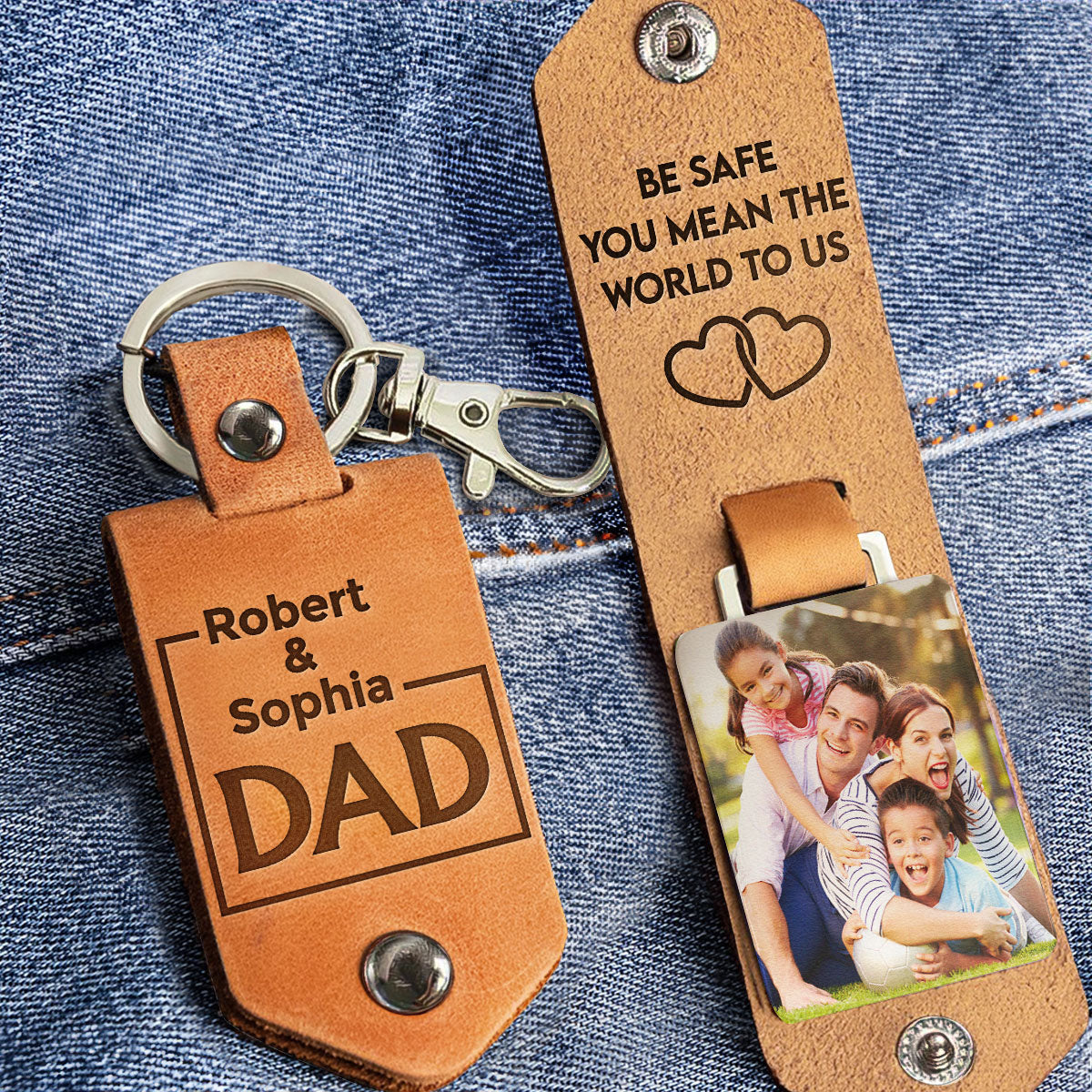 Be Safe You Mean The World To Us - Personalized Leather Photo Keychain