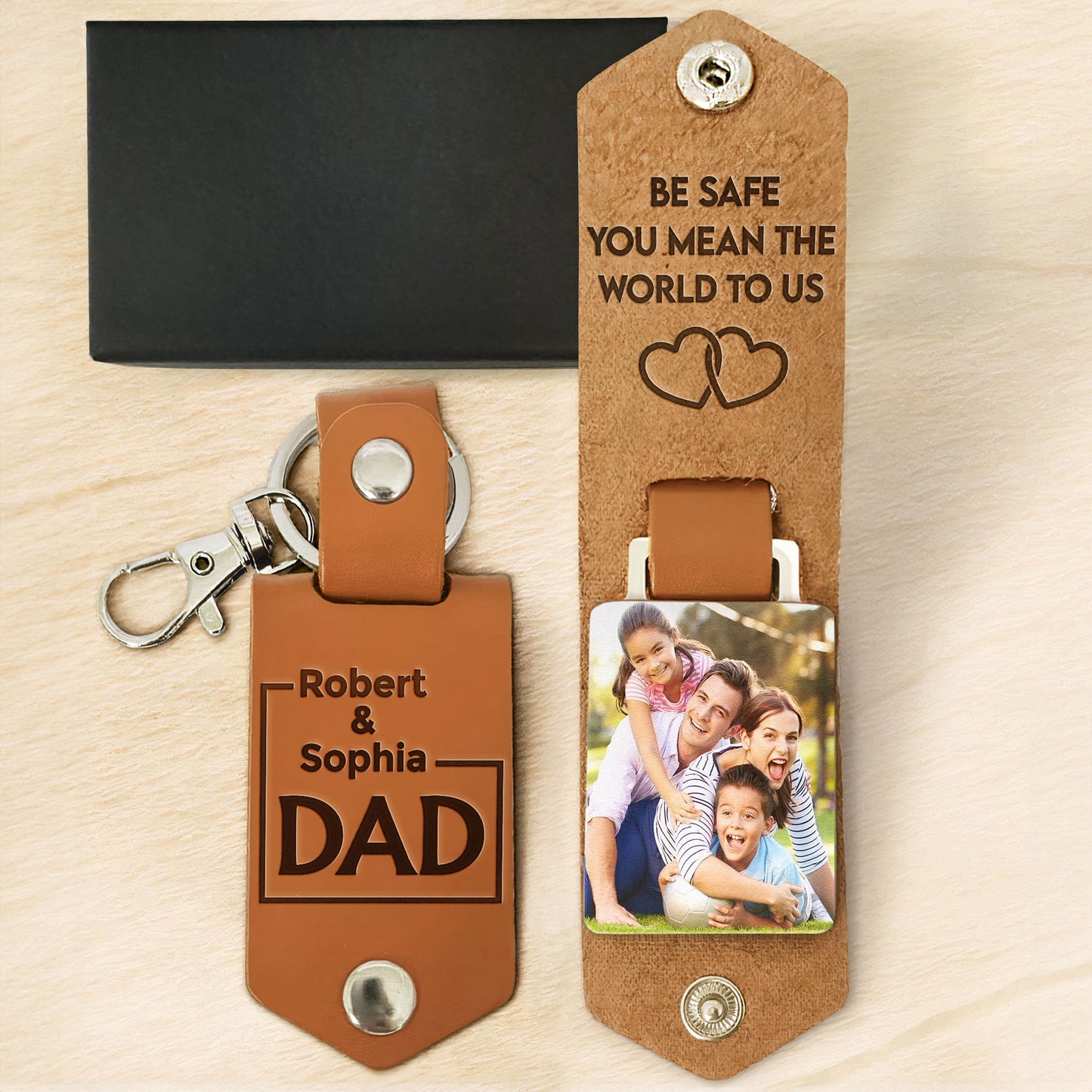 Be Safe You Mean The World To Us - Personalized Leather Photo Keychain