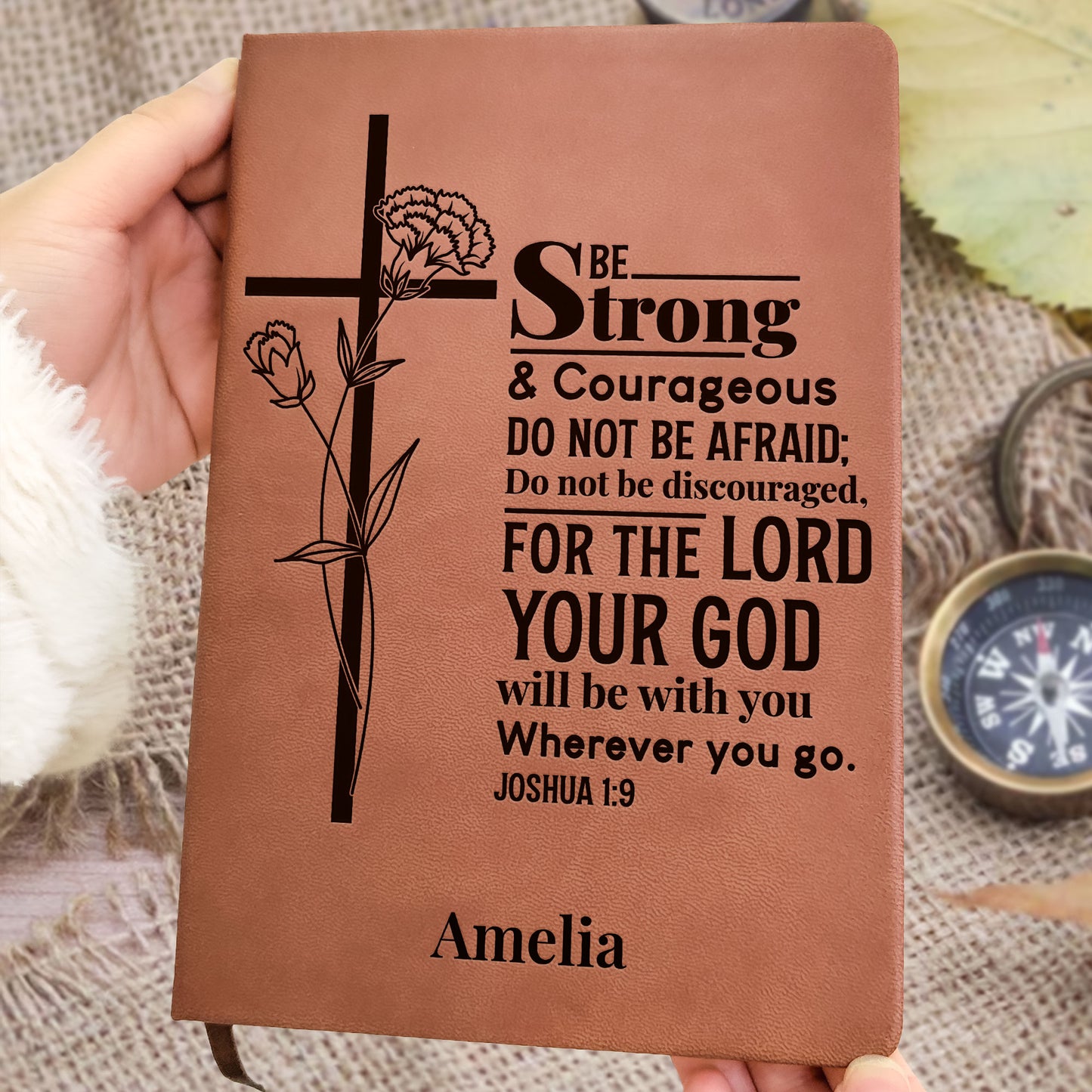 Be Strong And Courageous Christian Gift Bible Journal - Personalized Leather Journal