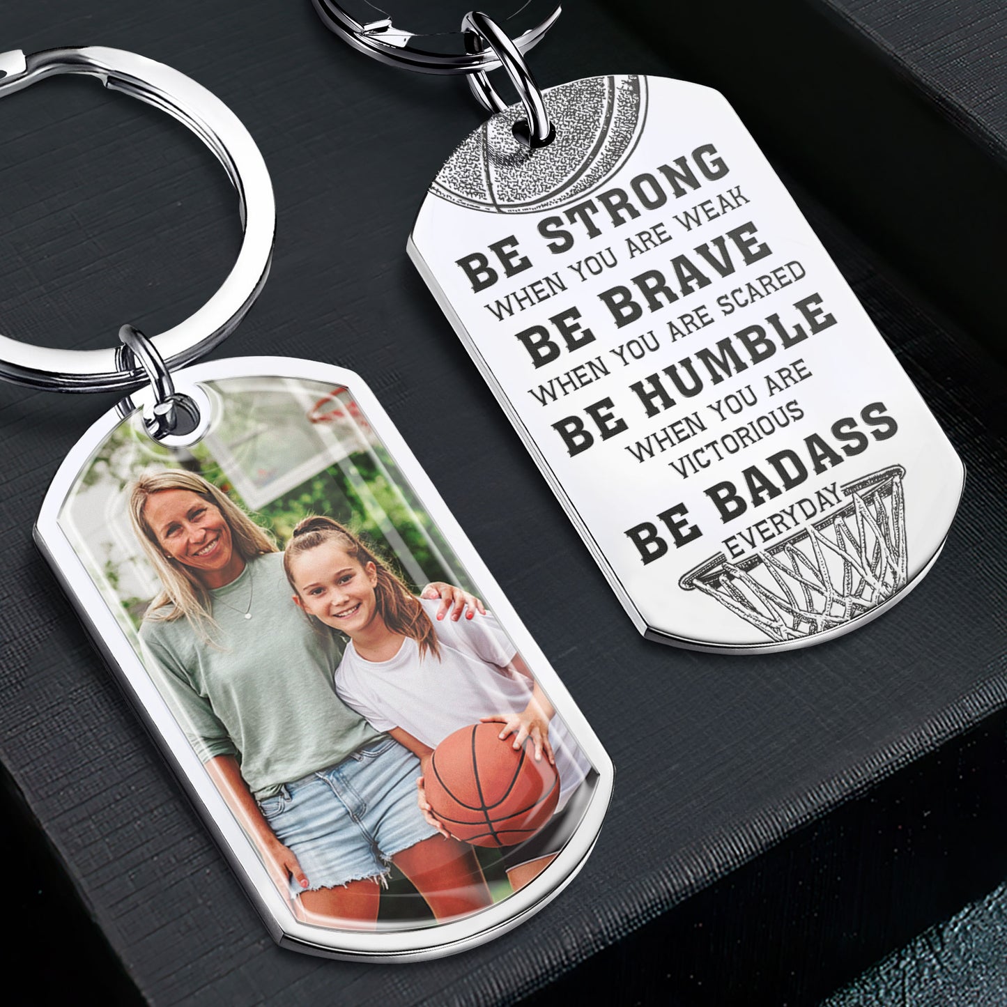 Be Strong - Basketball Version - Personalized Photo Stainless Steel Keychain