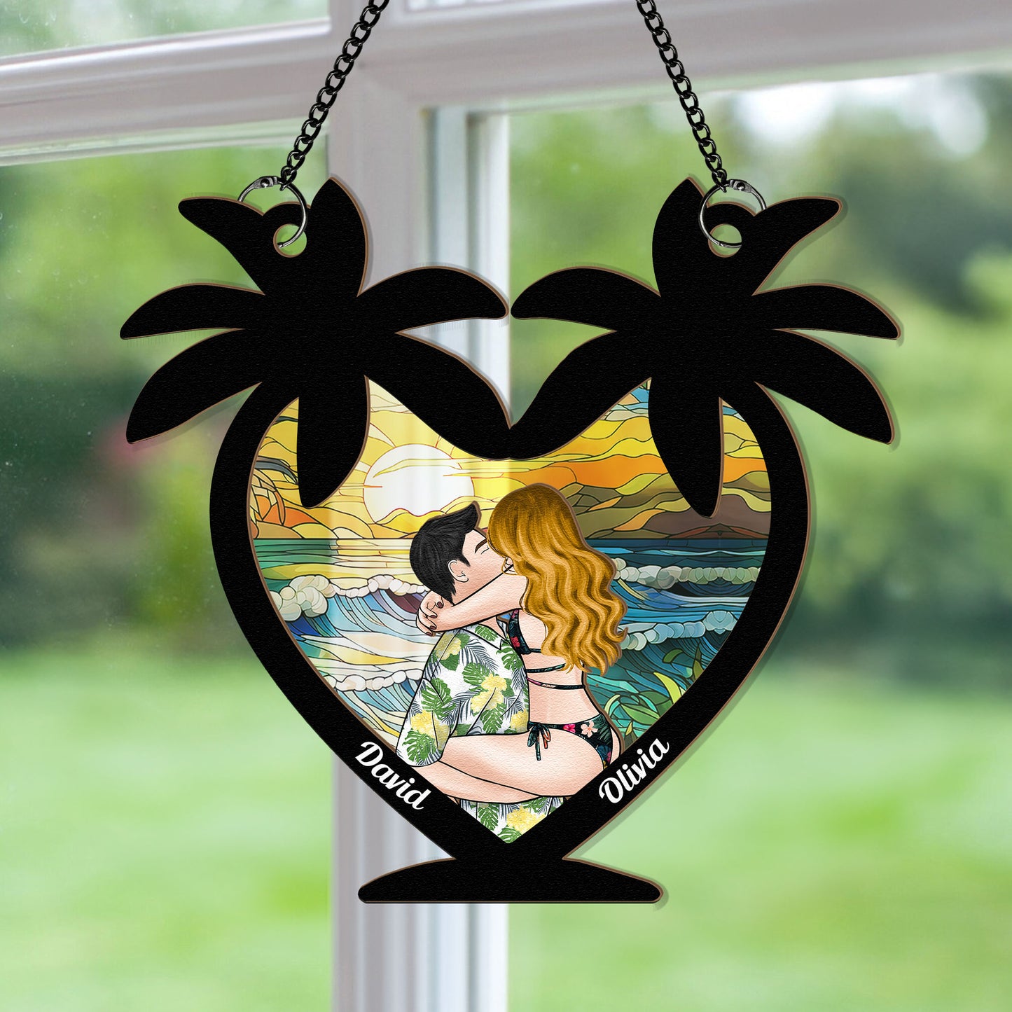 Beach Couple - Personalized Window Hanging Suncatcher Ornament