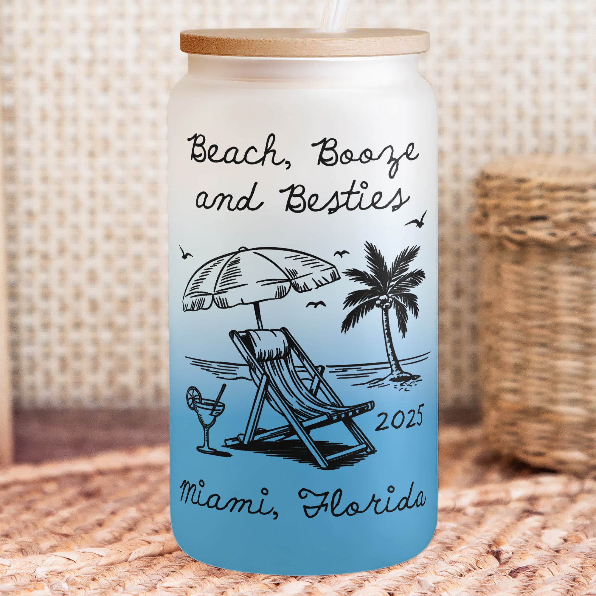Beach, Booze And Besties - Summer Girls Trip - Personalized Frosted Glass Cup
