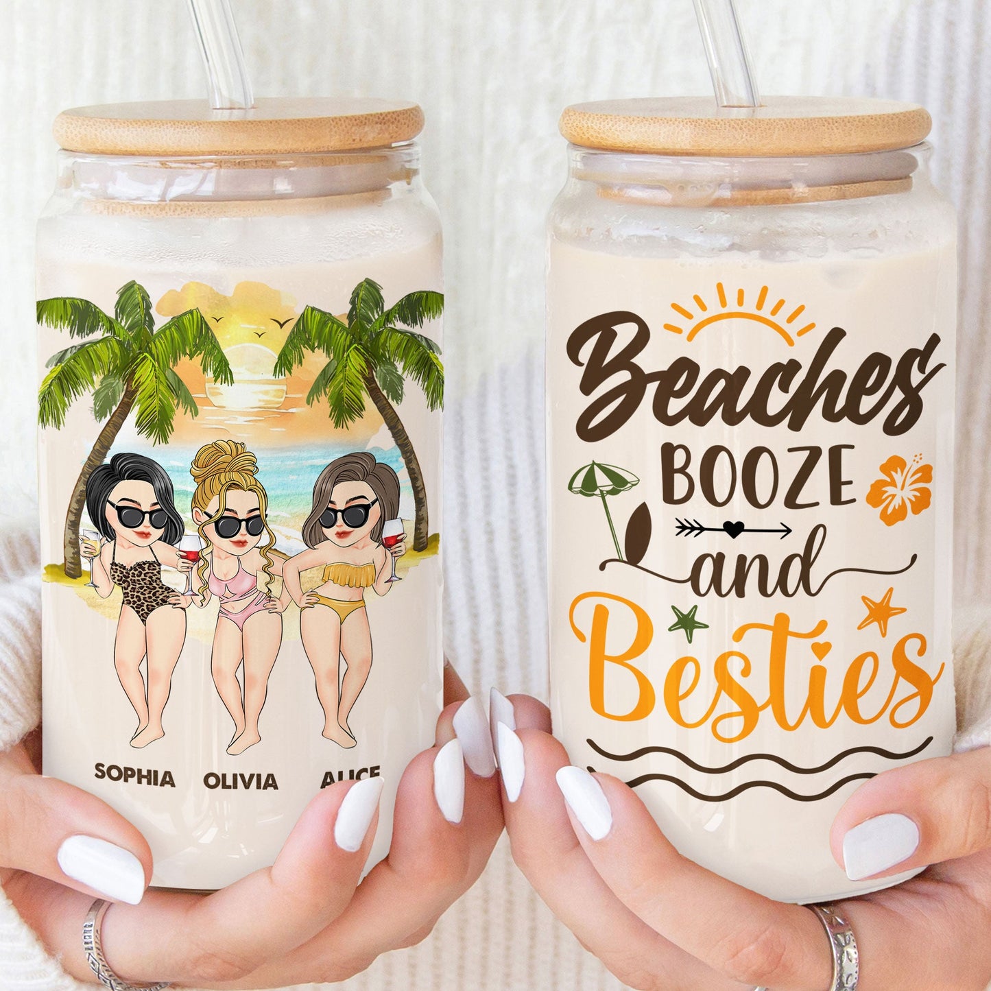 Beaches, Booze & Besties - Personalized Clear Glass Cup