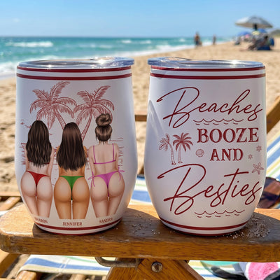 Beaches, Booze & Besties - Personalized Wine Tumbler