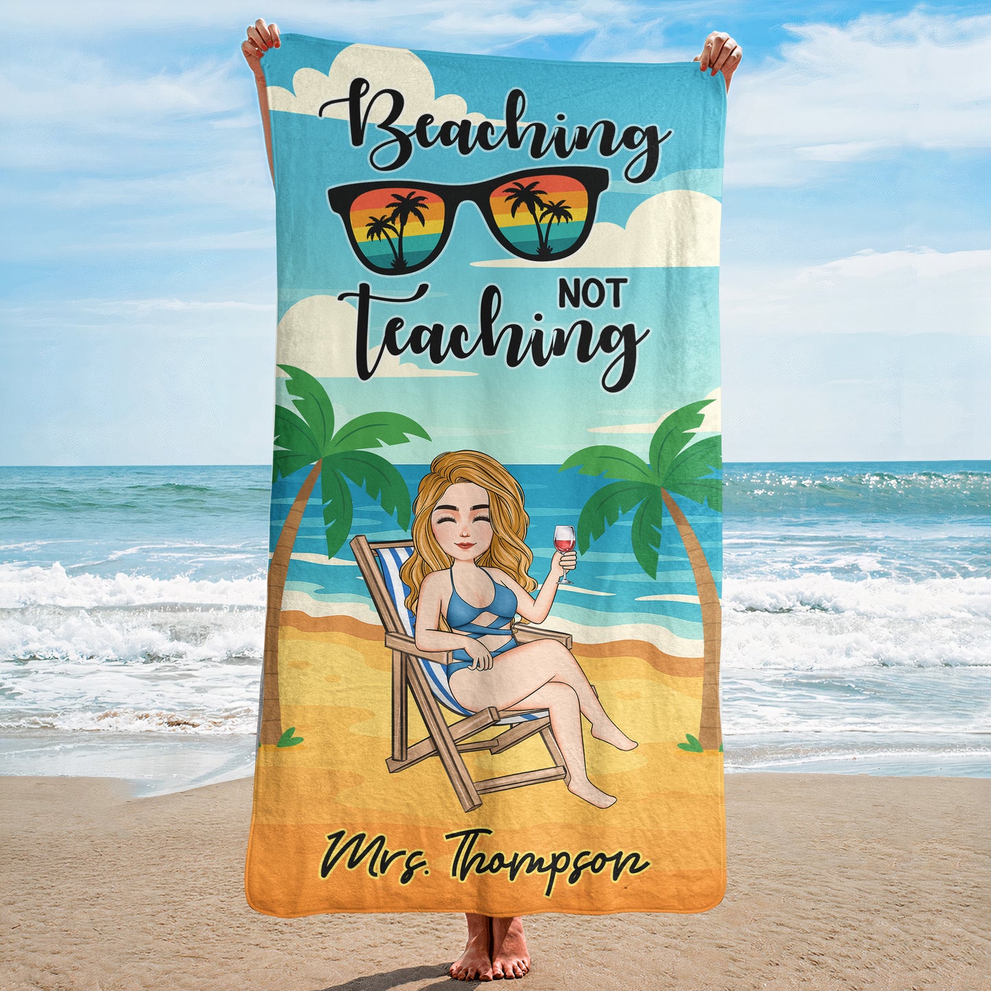 Beaching Not Teaching Teacher Summer Vibes - Personalized Quick-Dry Beach Towel