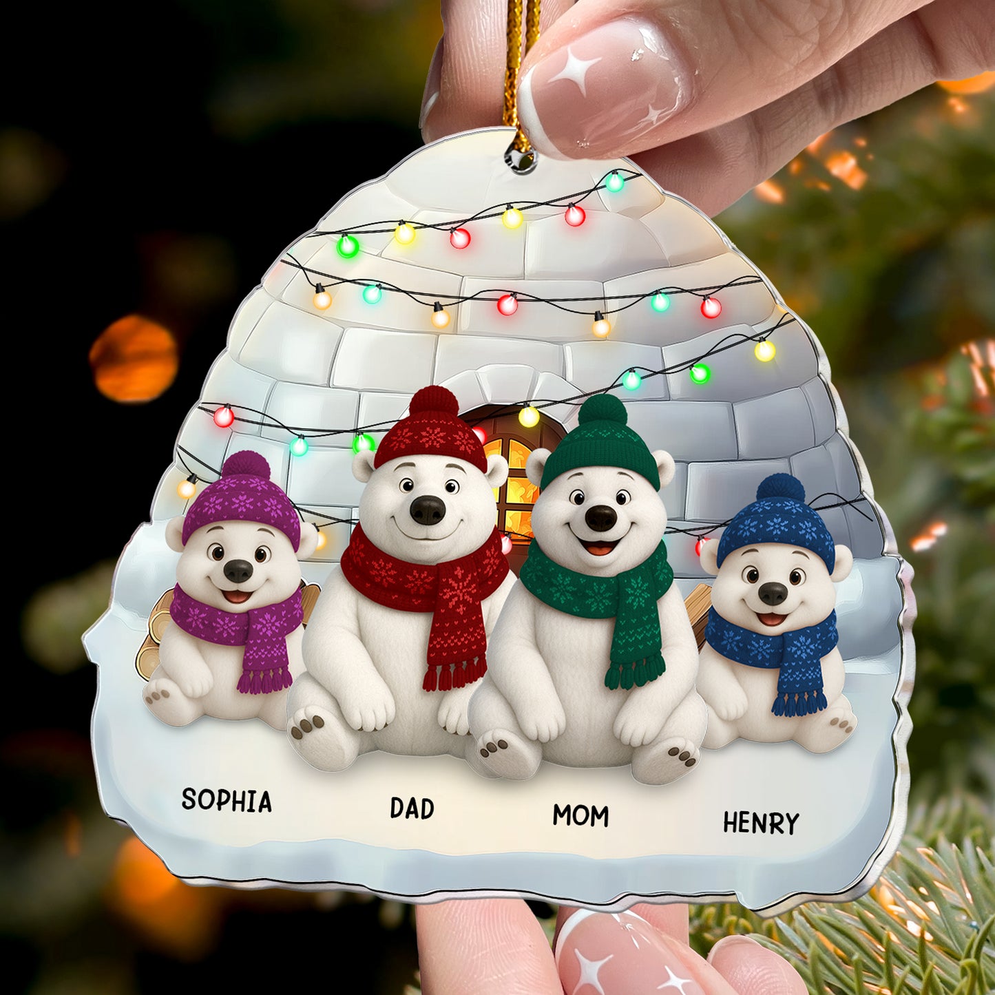 Bear Family - Christmas Version - Personalized Acrylic Ornament