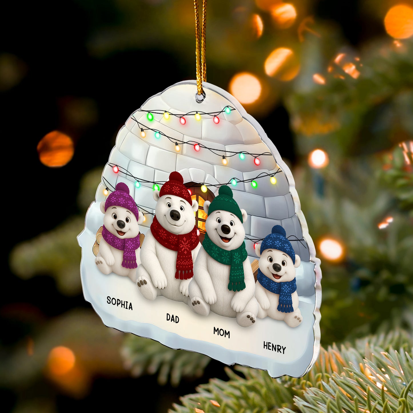 Bear Family - Christmas Version - Personalized Acrylic Ornament