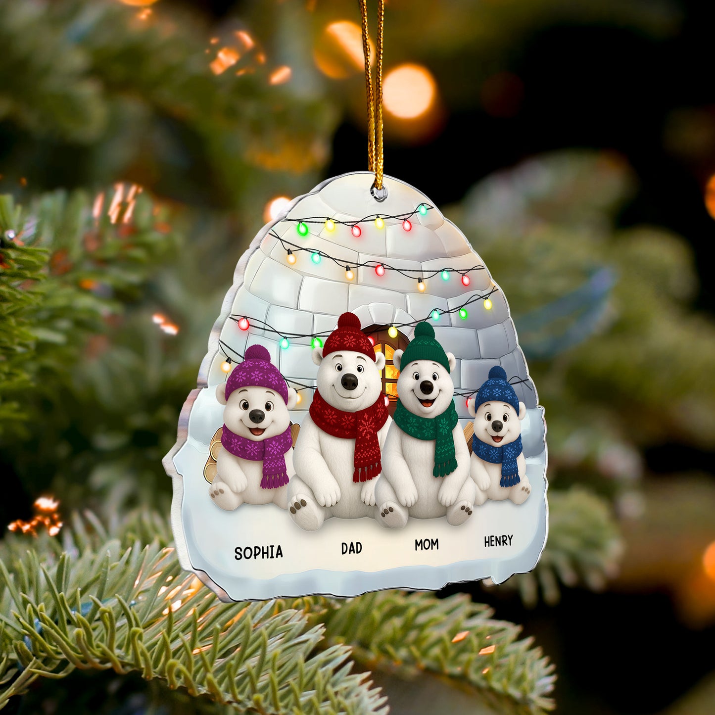 Bear Family - Christmas Version - Personalized Acrylic Ornament