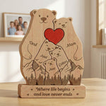 Bear Family, Mama Bear, Daddy Bear & Baby Cubs - Forest Style - Personalized Wooden Family Puzzle