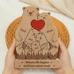 Bear Family, Mama Bear, Daddy Bear & Baby Cubs - Forest Style - Personalized Wooden Family Puzzle