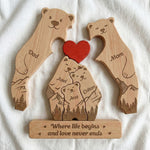 Bear Family, Mama Bear, Daddy Bear & Baby Cubs - Forest Style - Personalized Wooden Family Puzzle