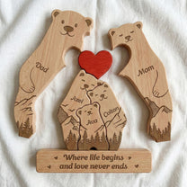 Father's Day Gifts, Bear Family, Mama Bear, Daddy Bear & Baby Cubs - Forest Style - Personalized Wooden Family Puzzle