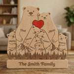 Bear Family, Mama Bear, Daddy Bear & Baby Cubs - Forest Style - Personalized Wooden Family Puzzle