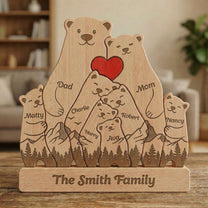 Father's Day Gifts, Bear Family, Mama Bear, Daddy Bear & Baby Cubs - Forest Style - Personalized Wooden Family Puzzle