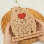 Bear Family, Mama Bear, Daddy Bear & Baby Cubs - Personalized Wooden Family Puzzle