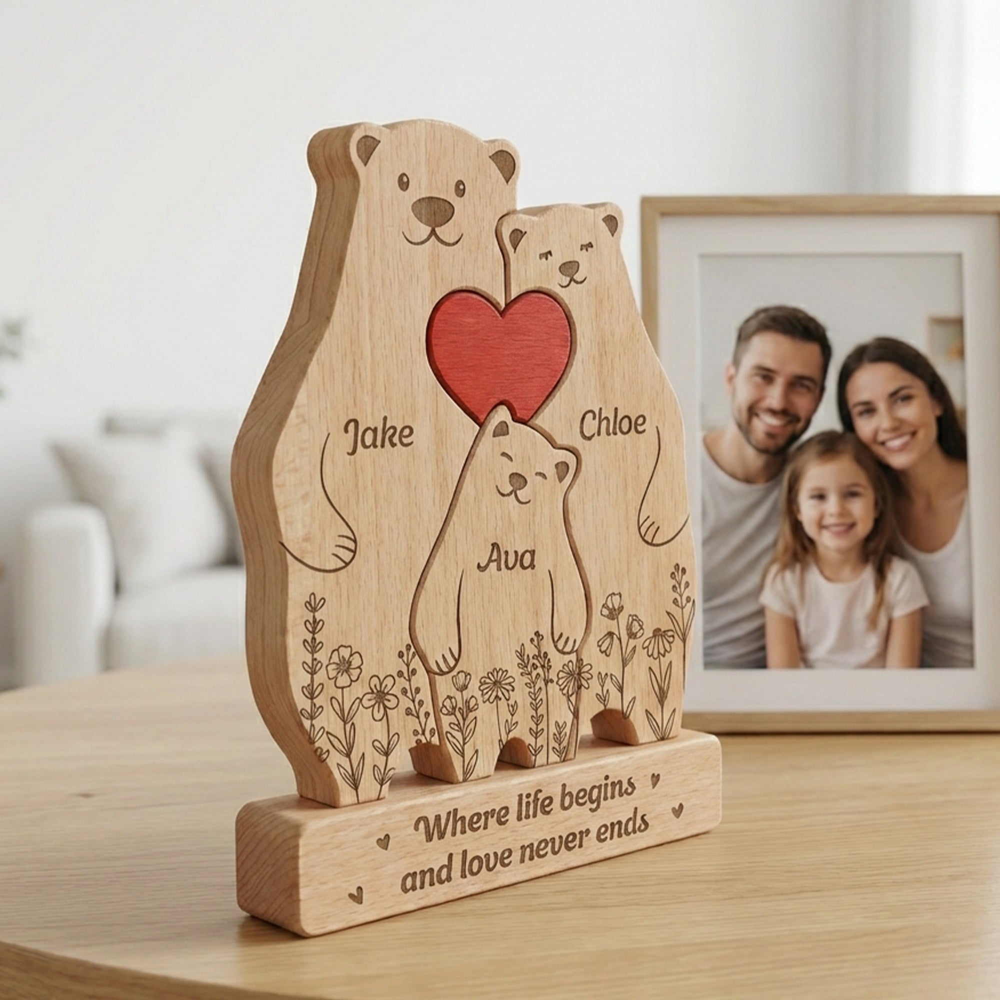 Bear-Family,-Mama-Bear,-Daddy-Bear-&-Baby-Cubs-Floral-Style-Personalized-Wooden-Family-Puzzle-2
