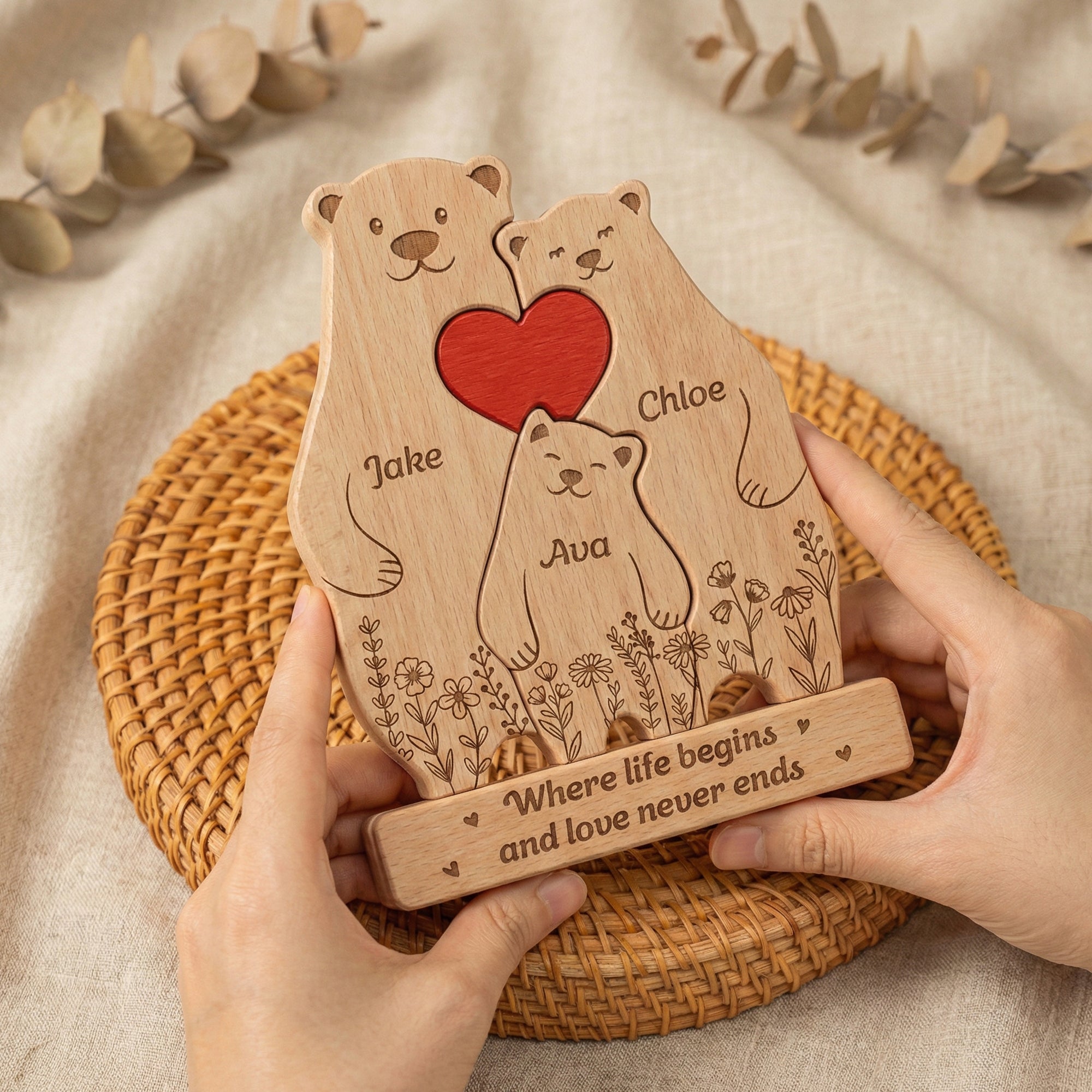 Bear-Family,-Mama-Bear,-Daddy-Bear-&-Baby-Cubs-Floral-Style-Personalized-Wooden-Family-Puzzle-3