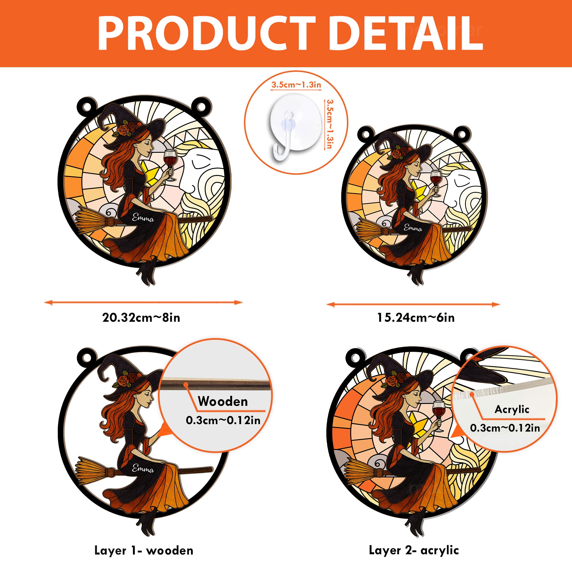 Beautiful Witch Drink Wine - Personalized Window Hanging Suncatcher Ornament