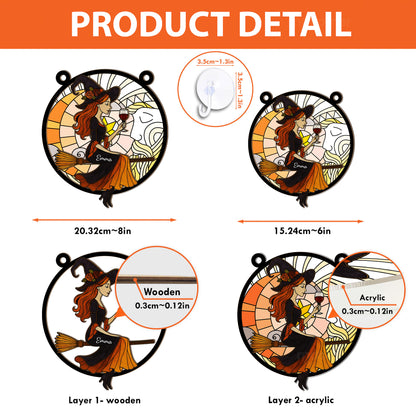 Beautiful Witch Drink Wine - Personalized Window Hanging Suncatcher Ornament