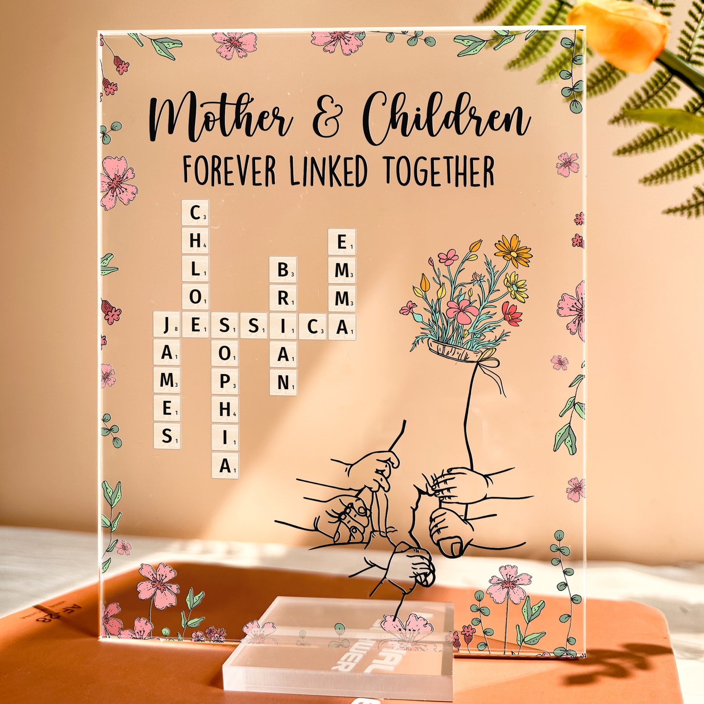 Because Of Mom, Name Scrabble Style - Personalized Acrylic Plaque