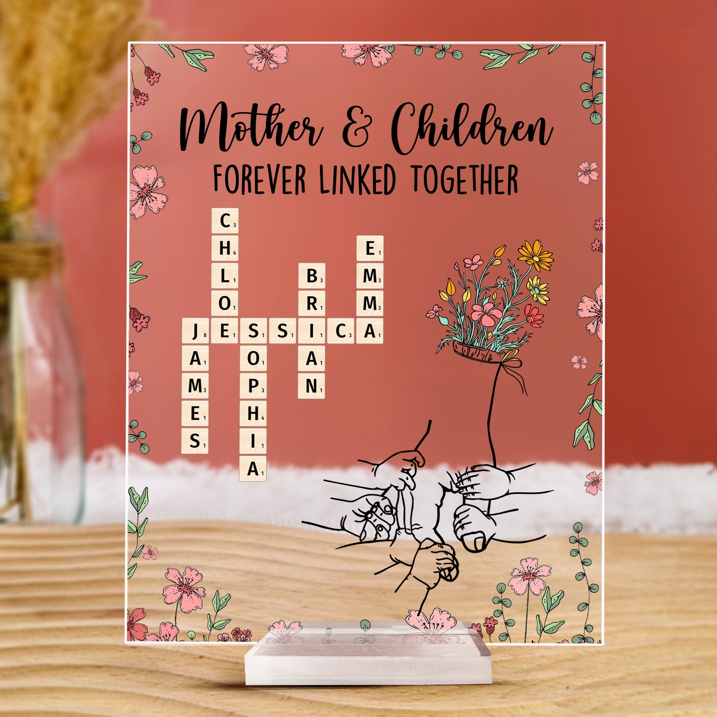 Because Of Mom, Name Scrabble Style - Personalized Acrylic Plaque